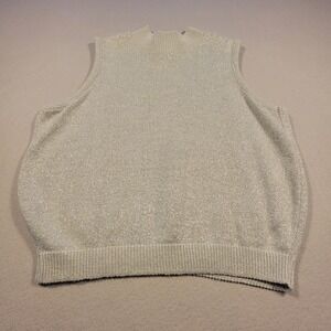 Vintage 90s Willow Ridge Sweater Vest Silver Lurex Shimmer Made In USA Womens L